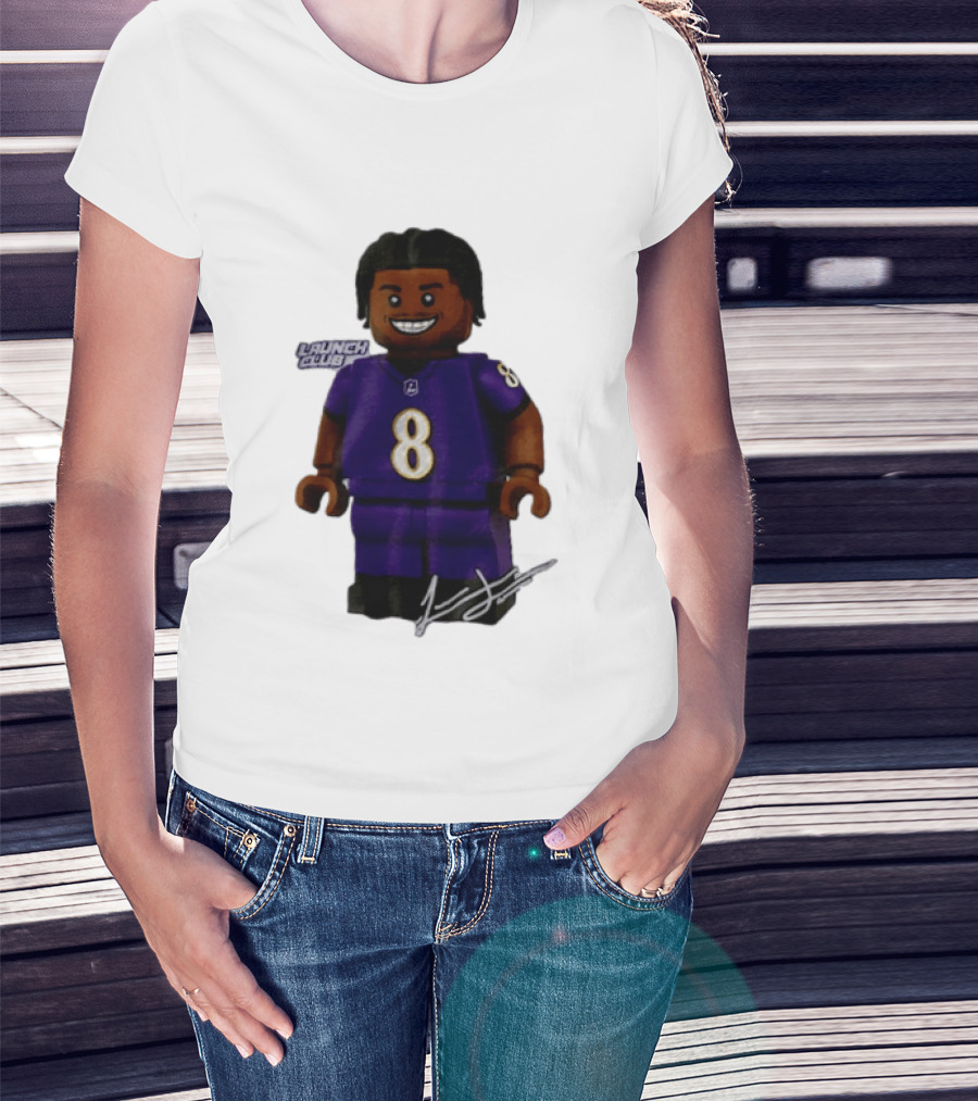 Baltimore Ravens Lamar Jackson Lego Minifigure Purple Jersey Number 8 T-Shirt