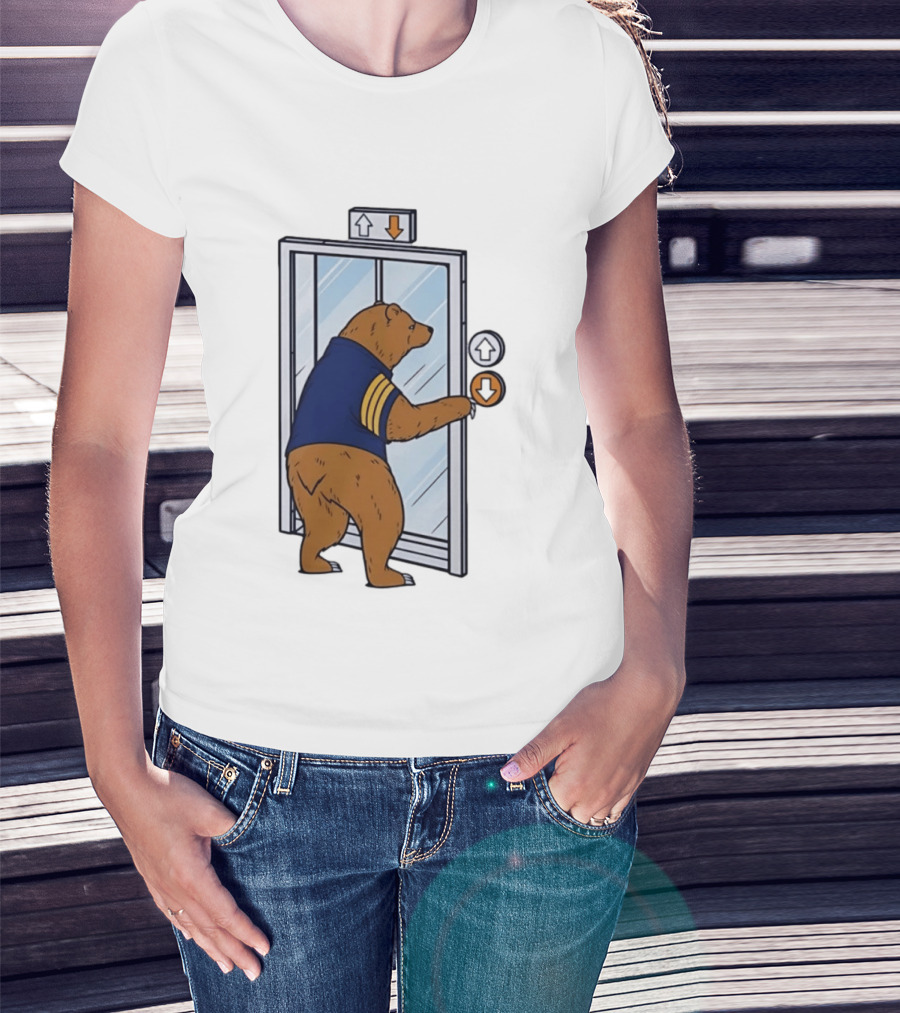 Bear In Blue Jacket Pressing Elevator Down Button T-Shirt