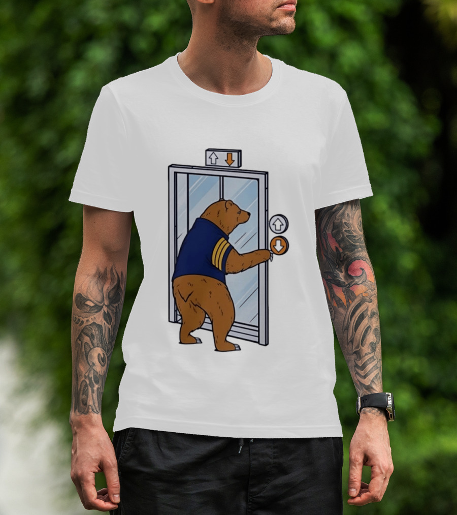 Bear In Blue Jacket Pressing Elevator Down Button T-Shirt