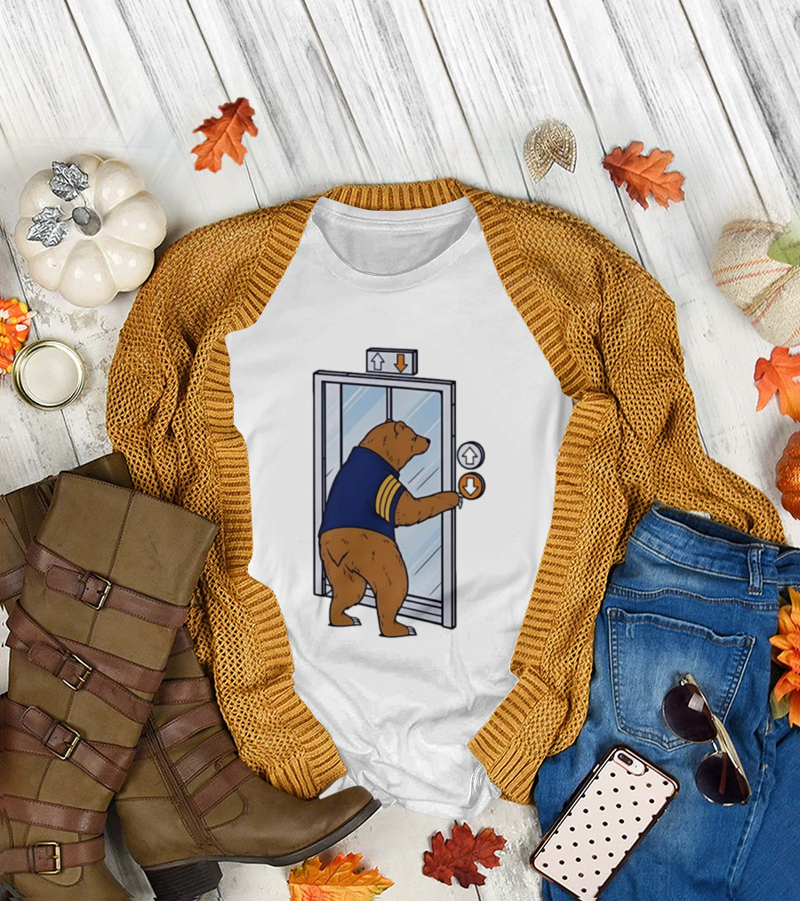 Bear In Blue Jacket Pressing Elevator Down Button T-Shirt