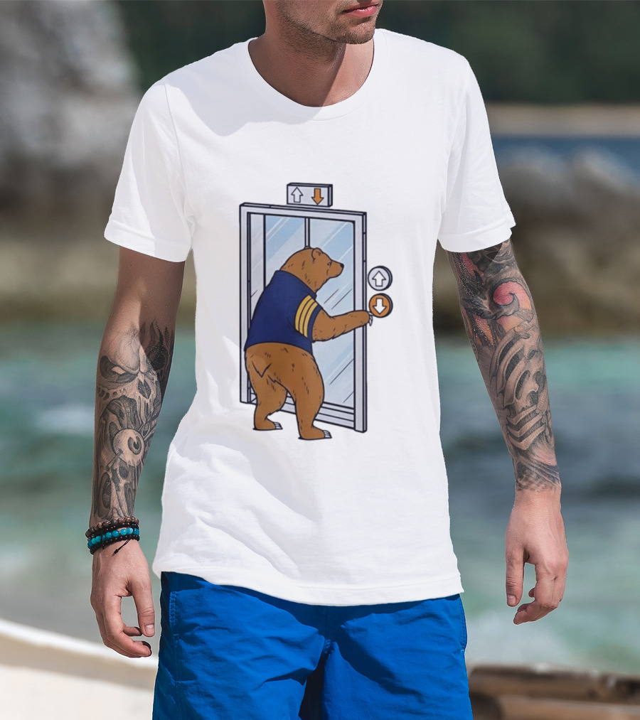 Bear In Blue Jacket Pressing Elevator Down Button T-Shirt