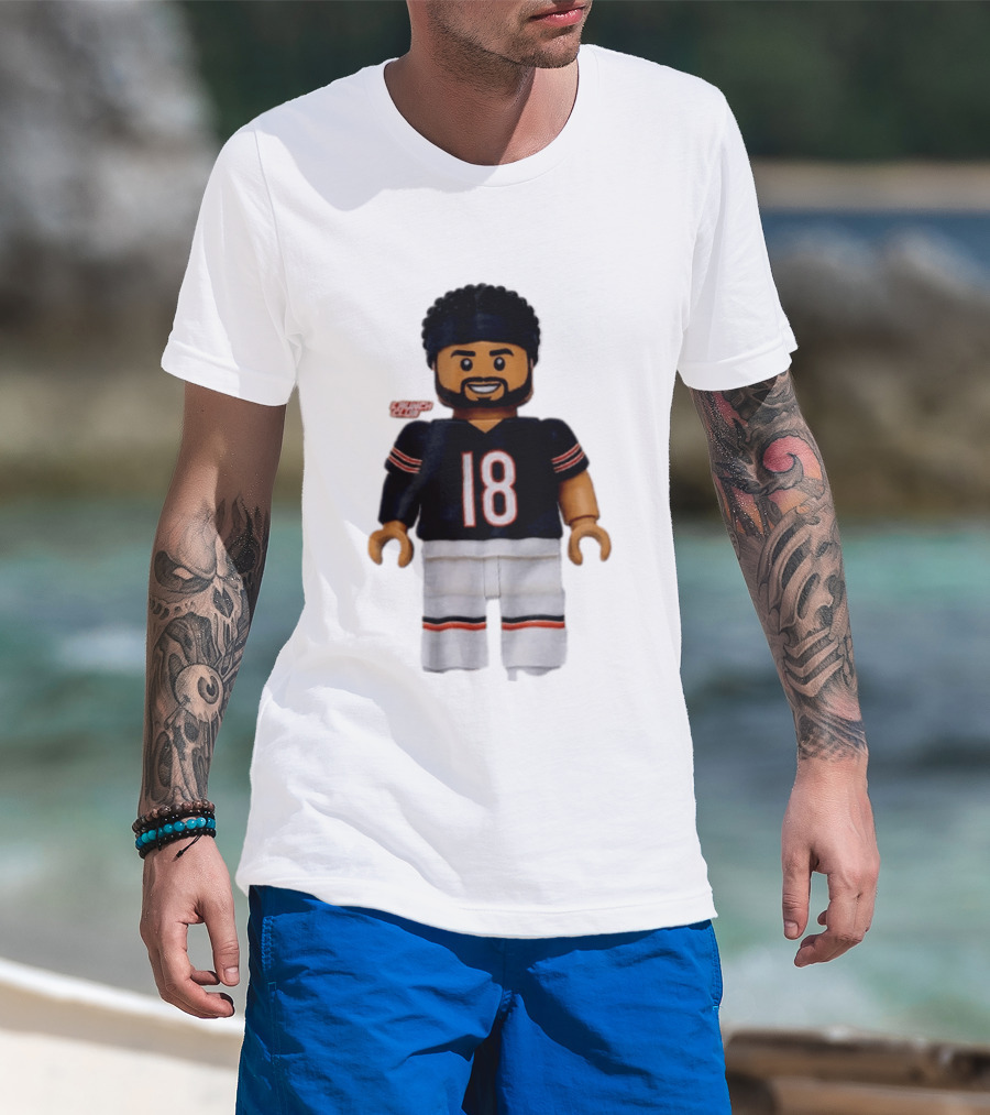 Chicago Bears Quarterback Caleb Williams 18 Lego Minifigure T-Shirt
