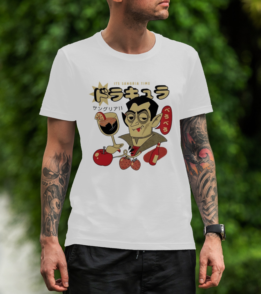 Dracula It's Sangria Time Japanese Vampire Bero Bero Retro Drink T-Shirt