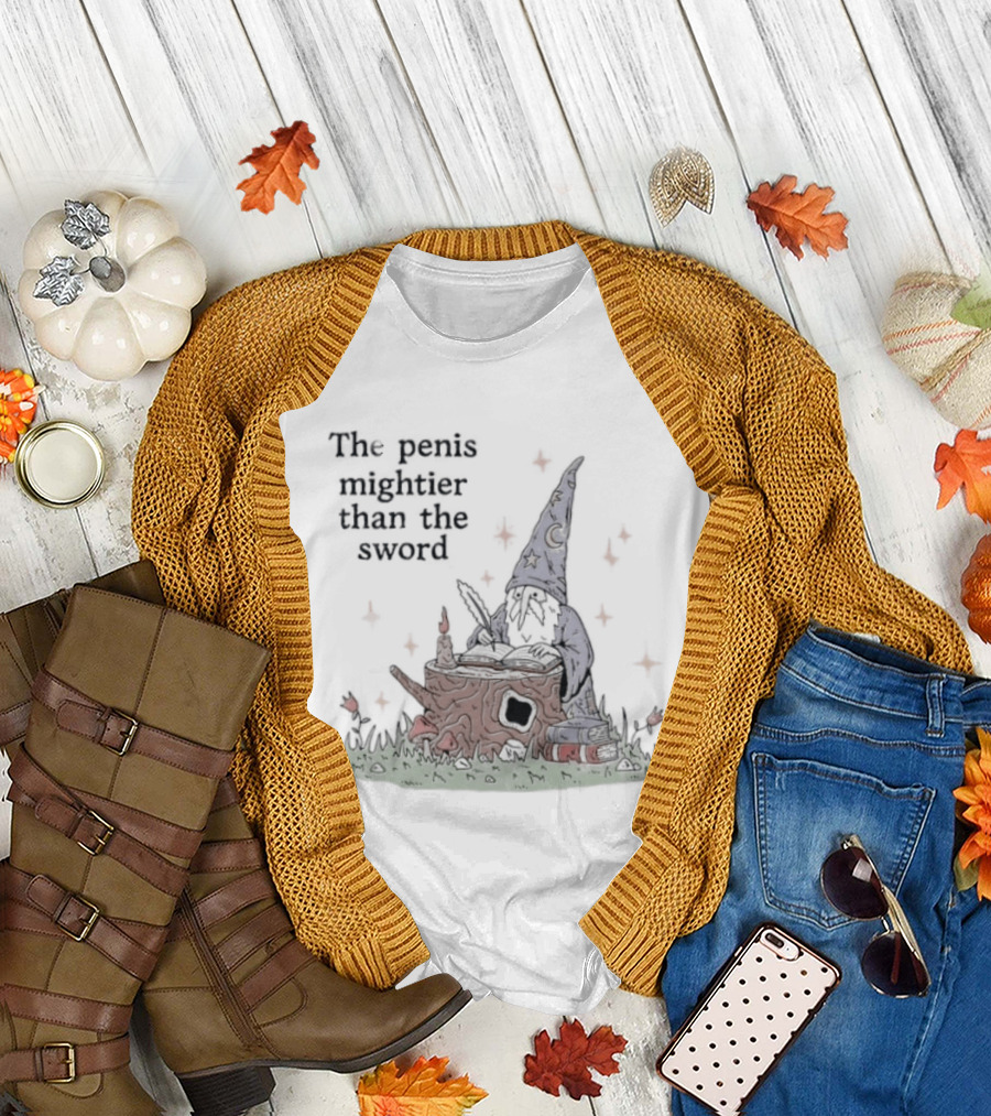 The Penis Mightier Than The Sword Wizard Hat Fantasy Scene T-Shirt