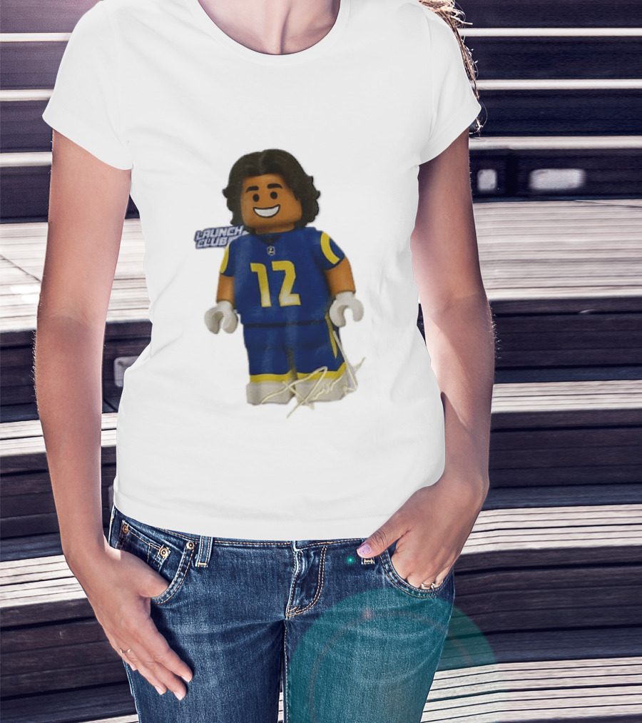 Los Angeles Rams Wide Receiver Puka Nacua Launch Club Number 12 Lego T-Shirt