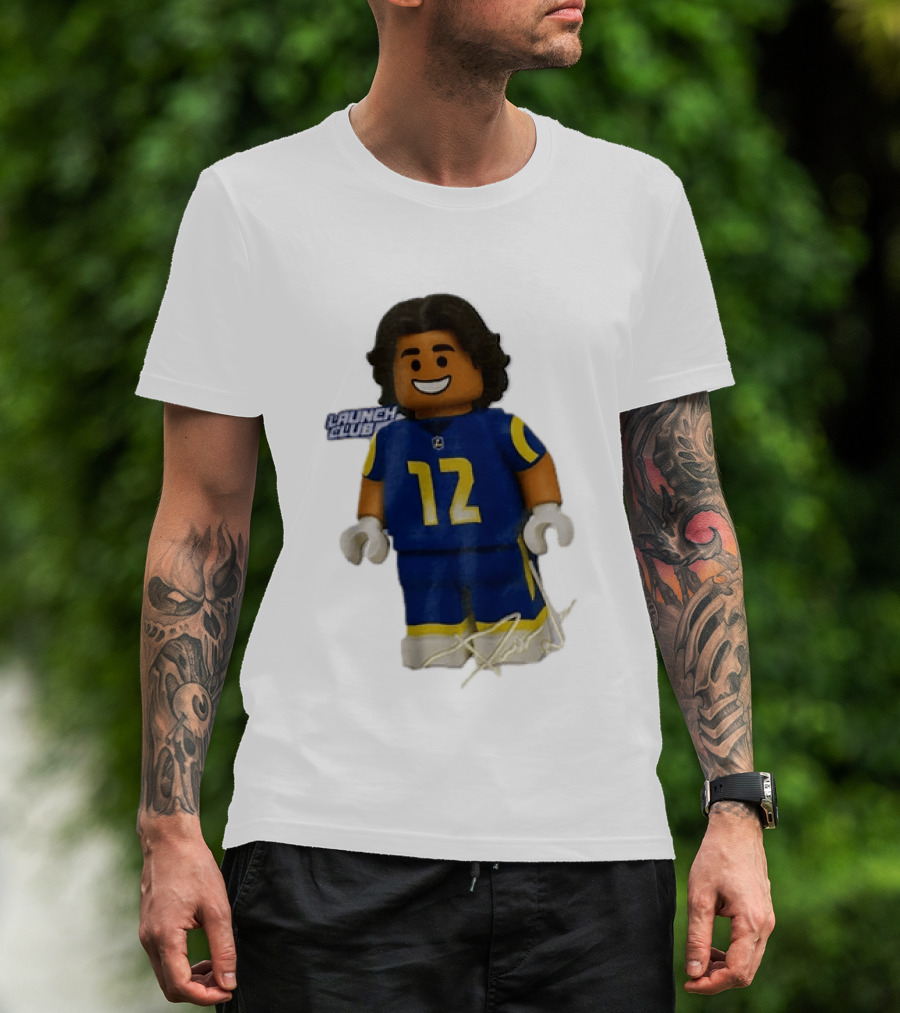 Los Angeles Rams Wide Receiver Puka Nacua Launch Club Number 12 Lego T-Shirt
