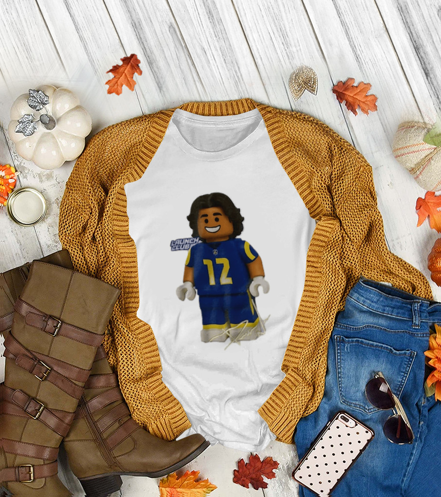 Los Angeles Rams Wide Receiver Puka Nacua Launch Club Number 12 Lego T-Shirt