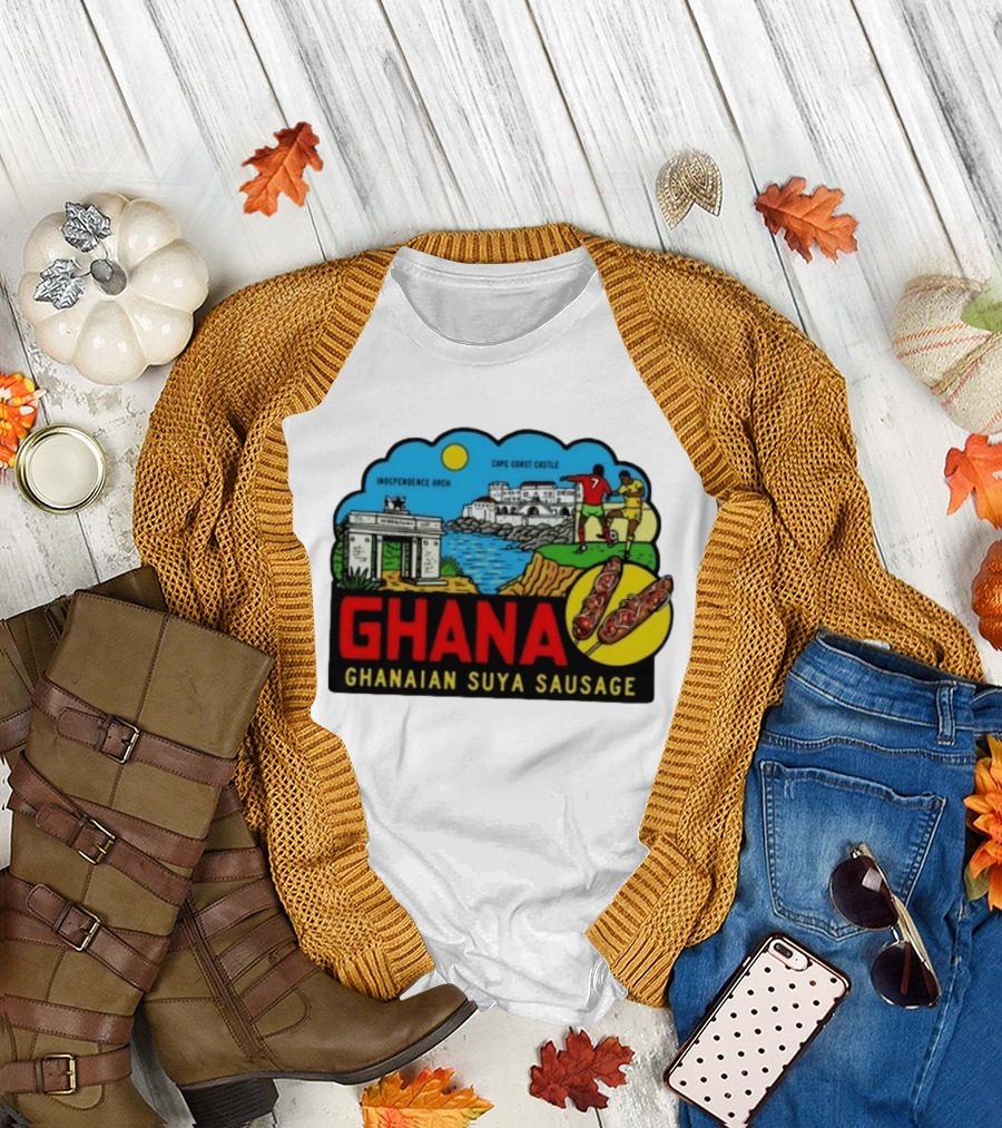 Ghana Cape Coast Castle Independence Arch Ghanaian Suya Sausage Soccer Scene T-Shirt