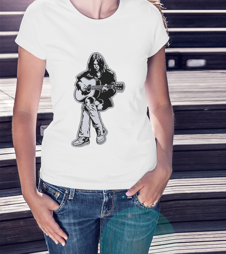 Neil Young Acoustic Folk Rock Guitar Performance T-Shirt