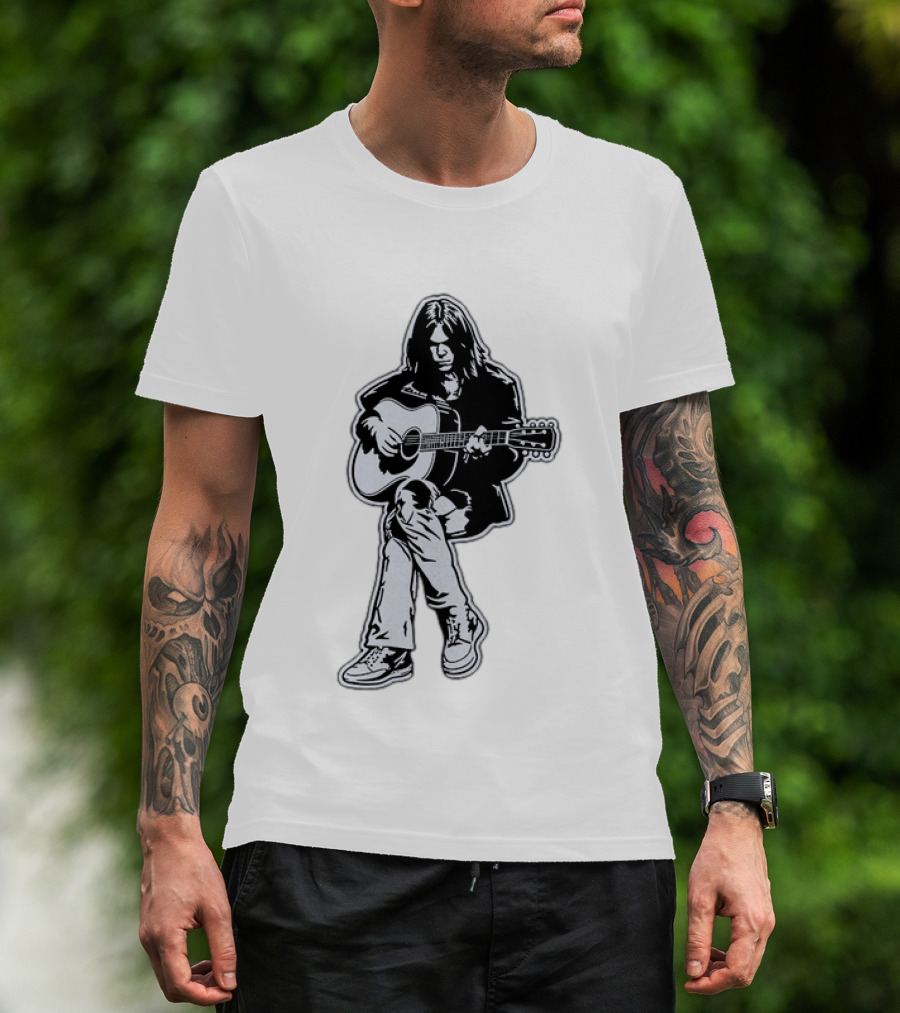 Neil Young Acoustic Folk Rock Guitar Performance T-Shirt