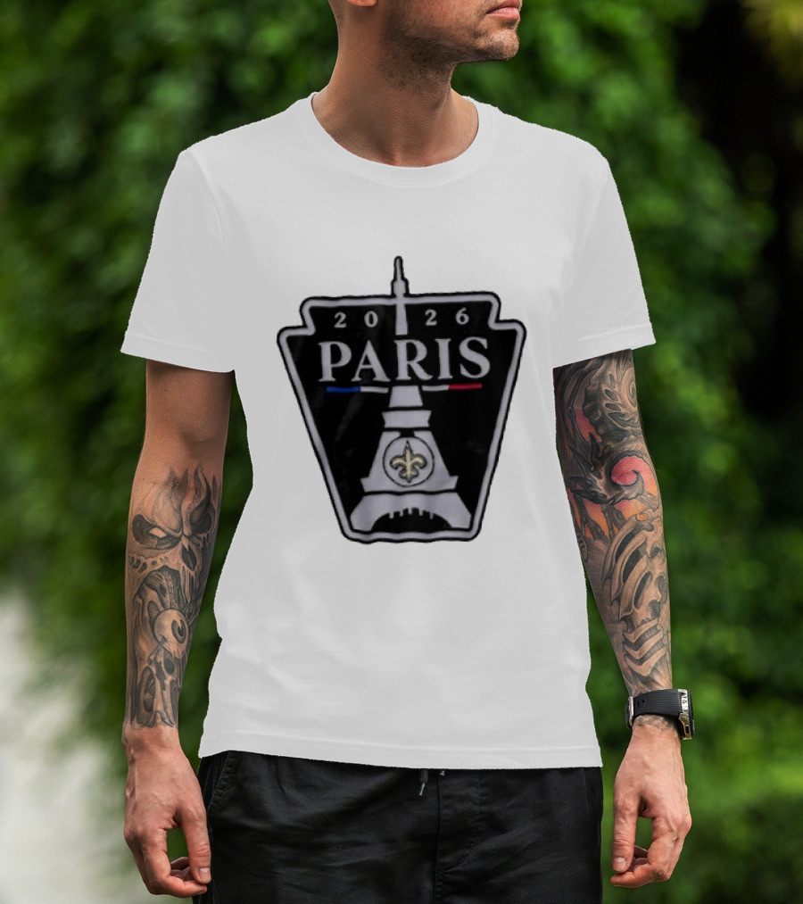 New Orleans Saints 2026 Paris Eiffel Tower Fleur De Lis NFL Event T-Shirt