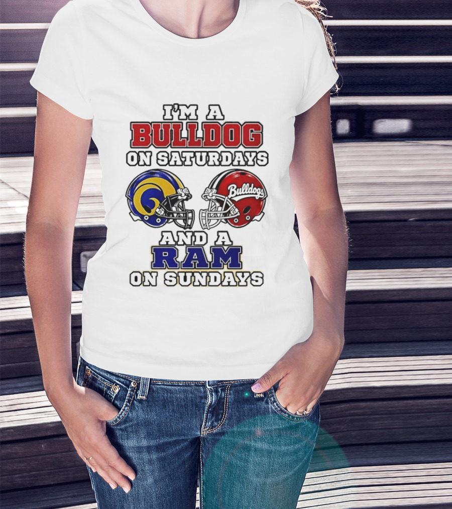 I'm A Bulldog On Saturdays And A Ram On Sundays Football Helmets T-Shirt
