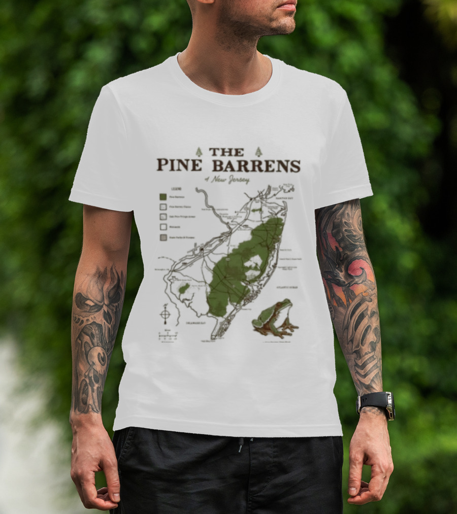 The Pine Barrens Of New Jersey Map Adventure Landmarks Forest Areas T-Shirt