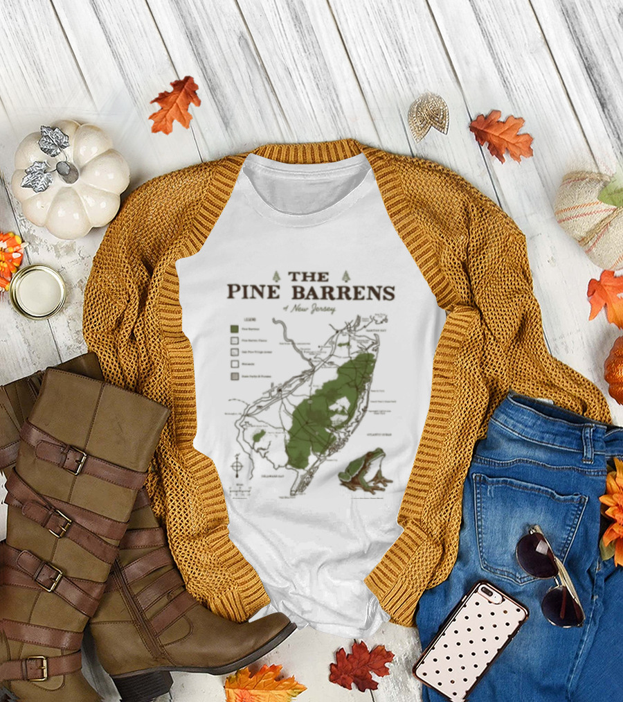 The Pine Barrens Of New Jersey Map Adventure Landmarks Forest Areas T-Shirt