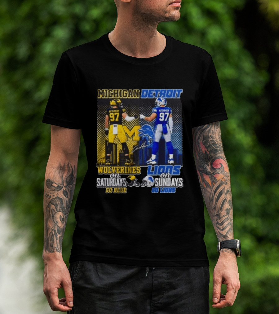 Michigan Wolverines Aidan Hutchinson On Saturdays And Detroit Lions On Sundays Go Blue Go Lions T-Shirt