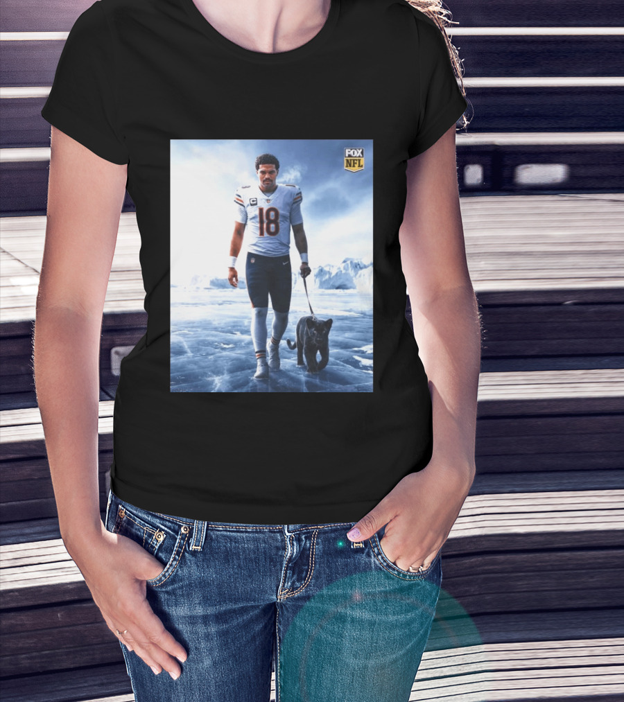 Chicago Bears QB #18 Arctic Panther Fox NFL Icy Football Player Black Panther T-Shirt