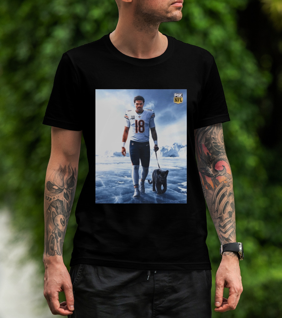 Chicago Bears QB #18 Arctic Panther Fox NFL Icy Football Player Black Panther T-Shirt