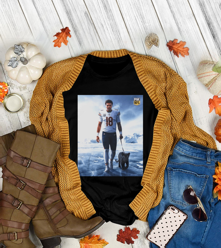 Chicago Bears QB #18 Arctic Panther Fox NFL Icy Football Player Black Panther T-Shirt