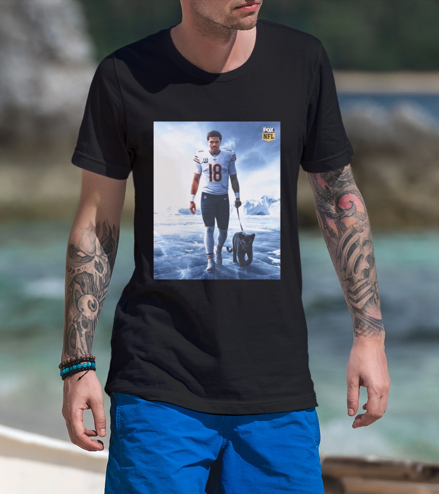 Chicago Bears QB #18 Arctic Panther Fox NFL Icy Football Player Black Panther T-Shirt