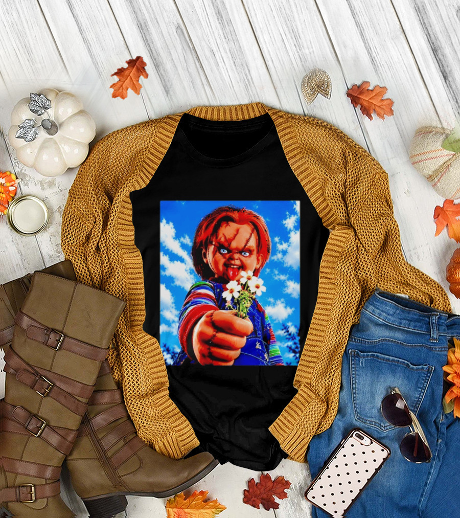 Chucky Child's Play Horror Movie Flowers Gesture T-Shirt