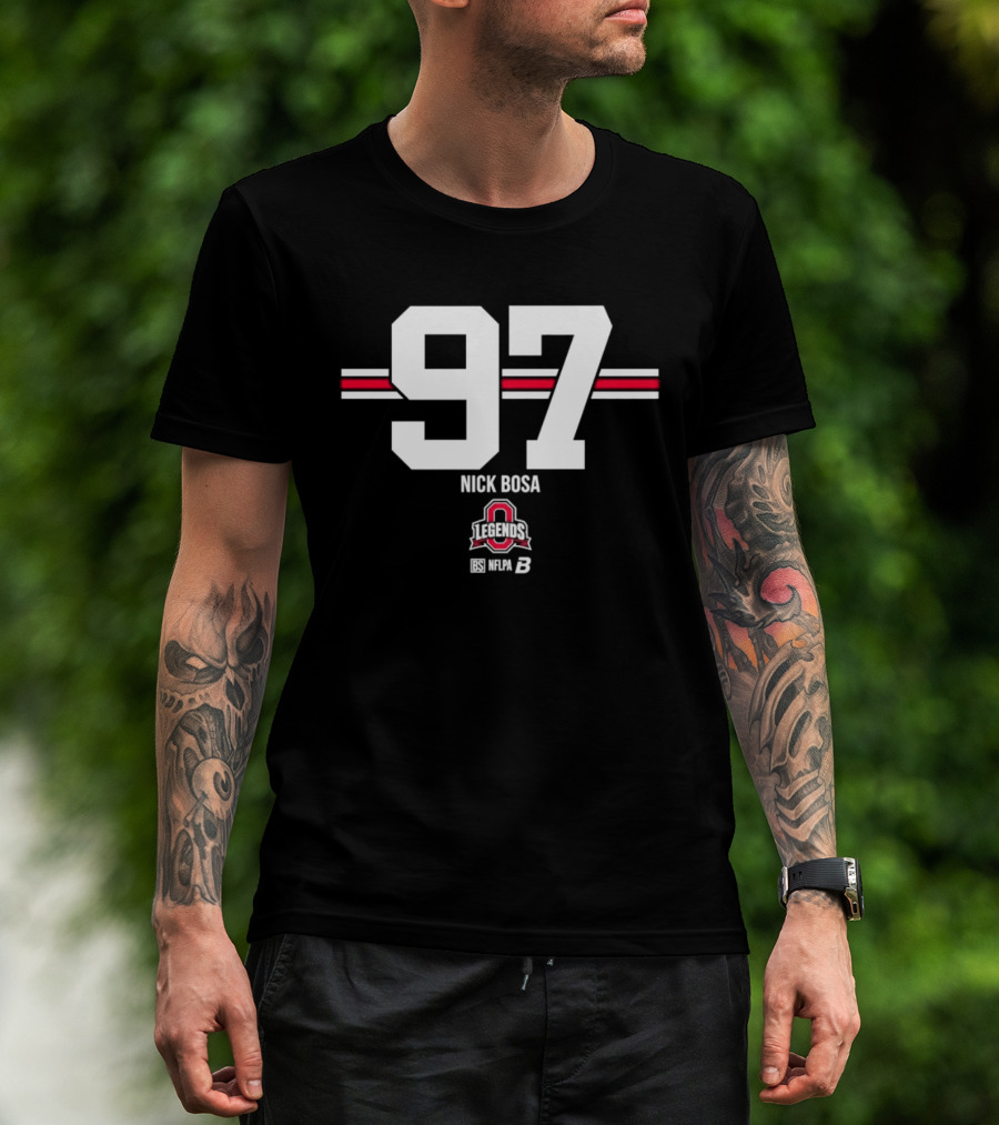 Ohio State Buckeyes Nick Bosa 97 Scarlet Gray Stripes T-Shirt