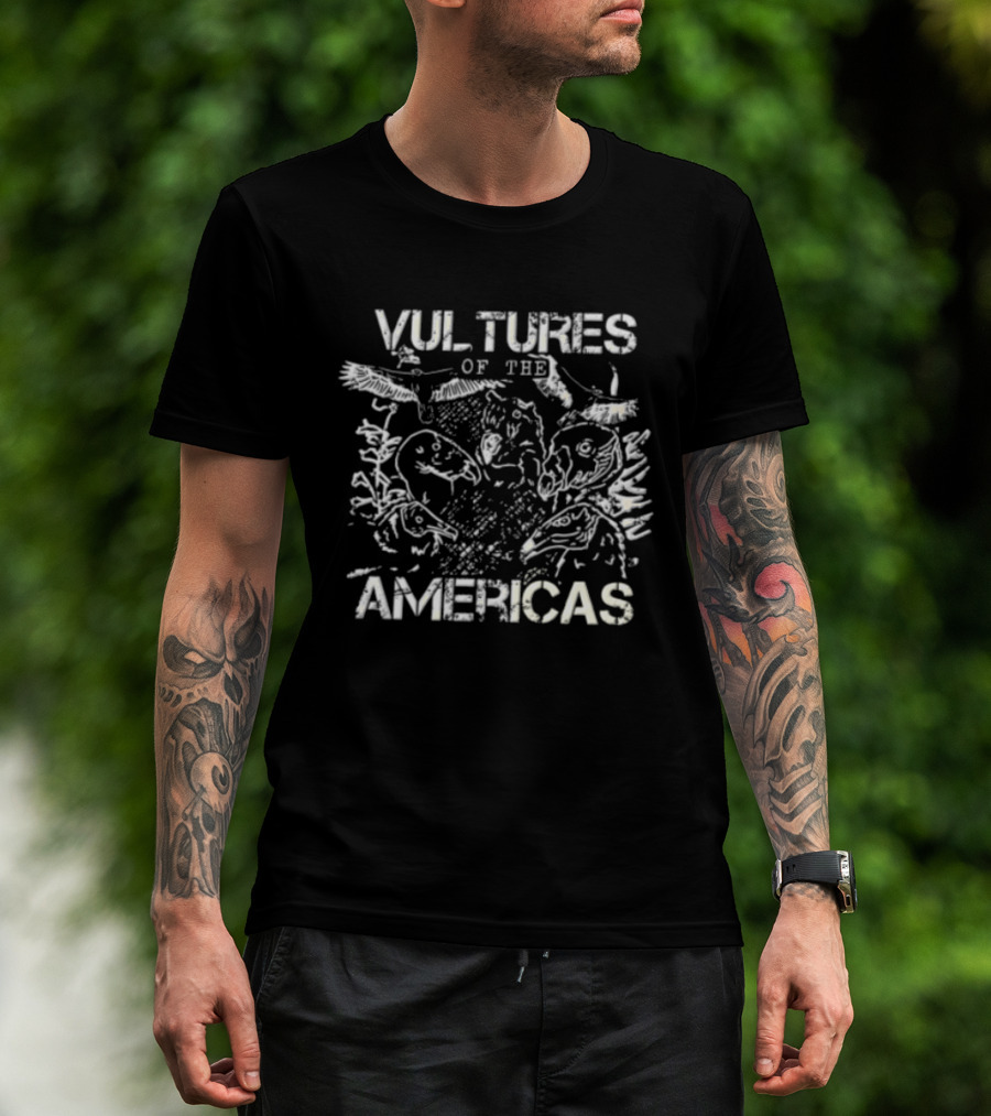 Vultures Of The Americas Distressed Birds Sketch Heads Flying T-Shirt