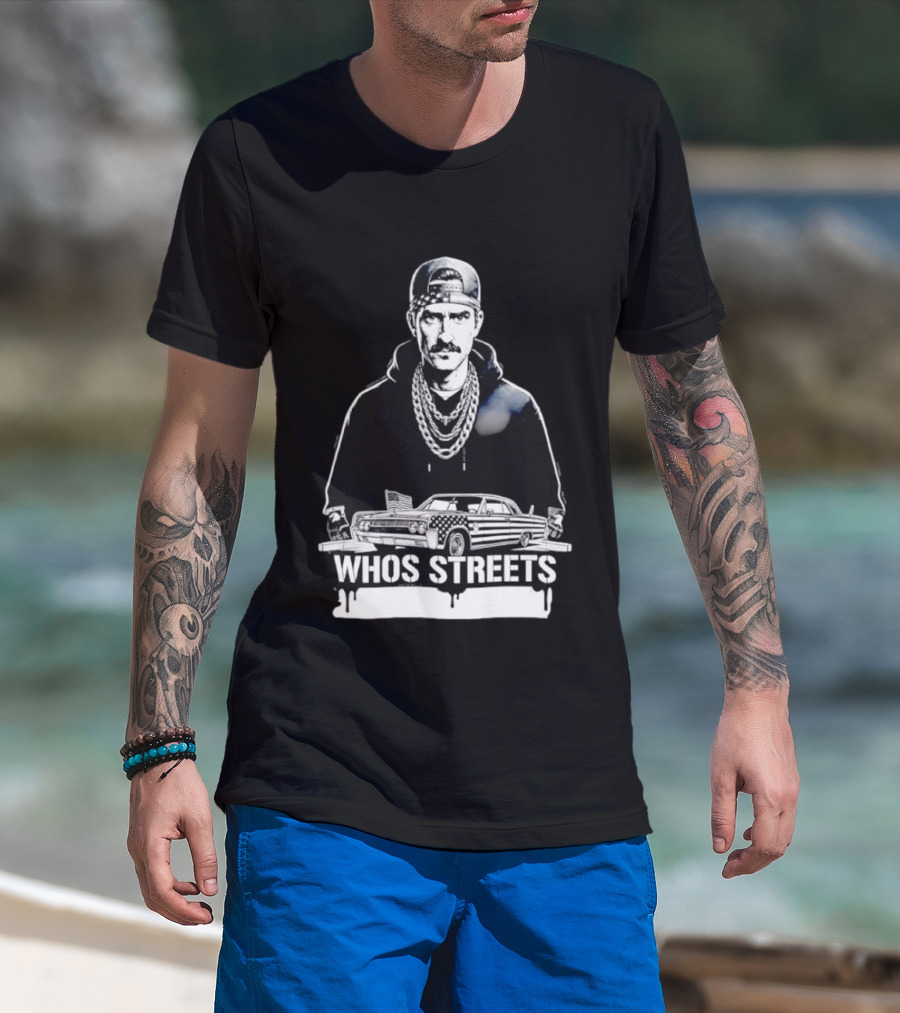 Whos Streets American Flag Car And Man Street Chain Hip Hop Culture T-Shirt