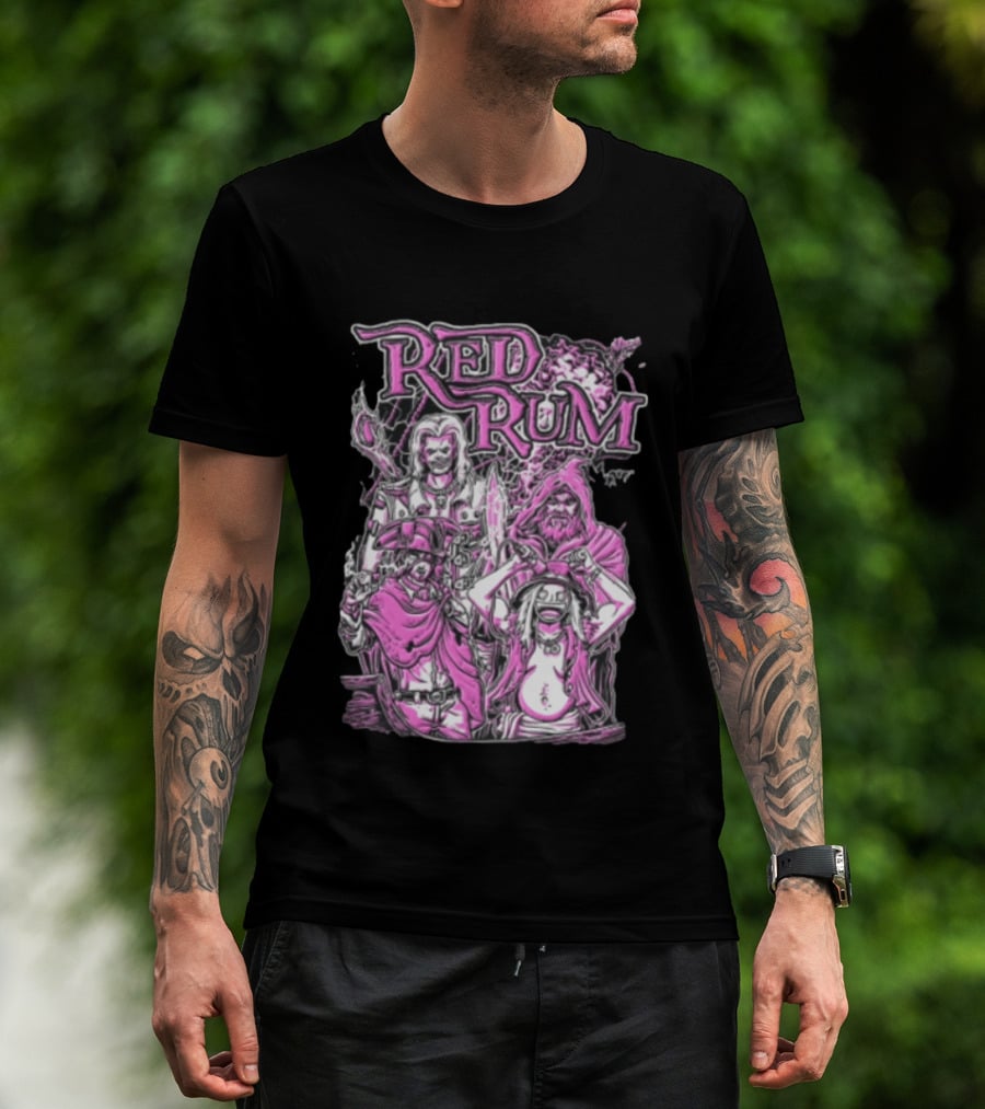 Red Rum Pink Pirate Crew Captain Hooded Wizard Comic Line T-Shirt