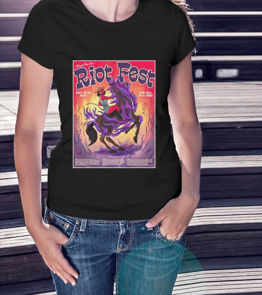 Chicago Douglass Park Riot Fest 2026 Devil Cowgirl Artwork September 18 20 One Hell Of A Time T-Shirt