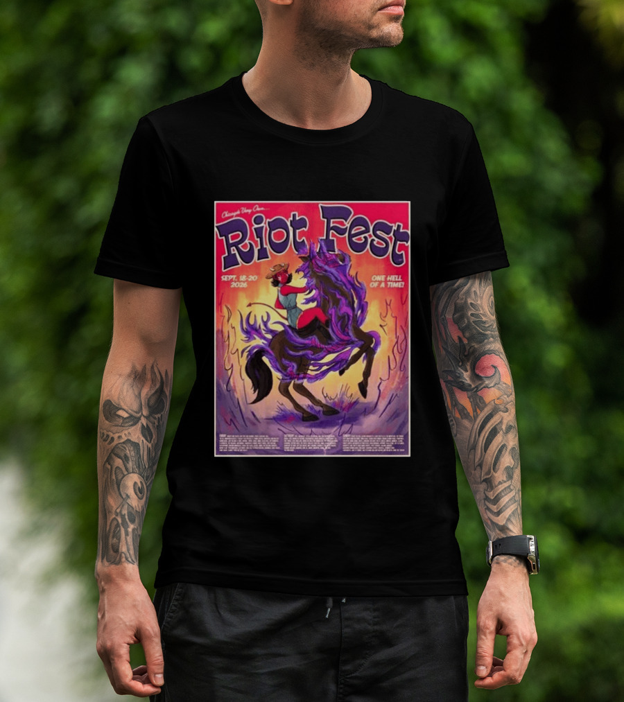 Chicago Douglass Park Riot Fest 2026 Devil Cowgirl Artwork September 18 20 One Hell Of A Time T-Shirt