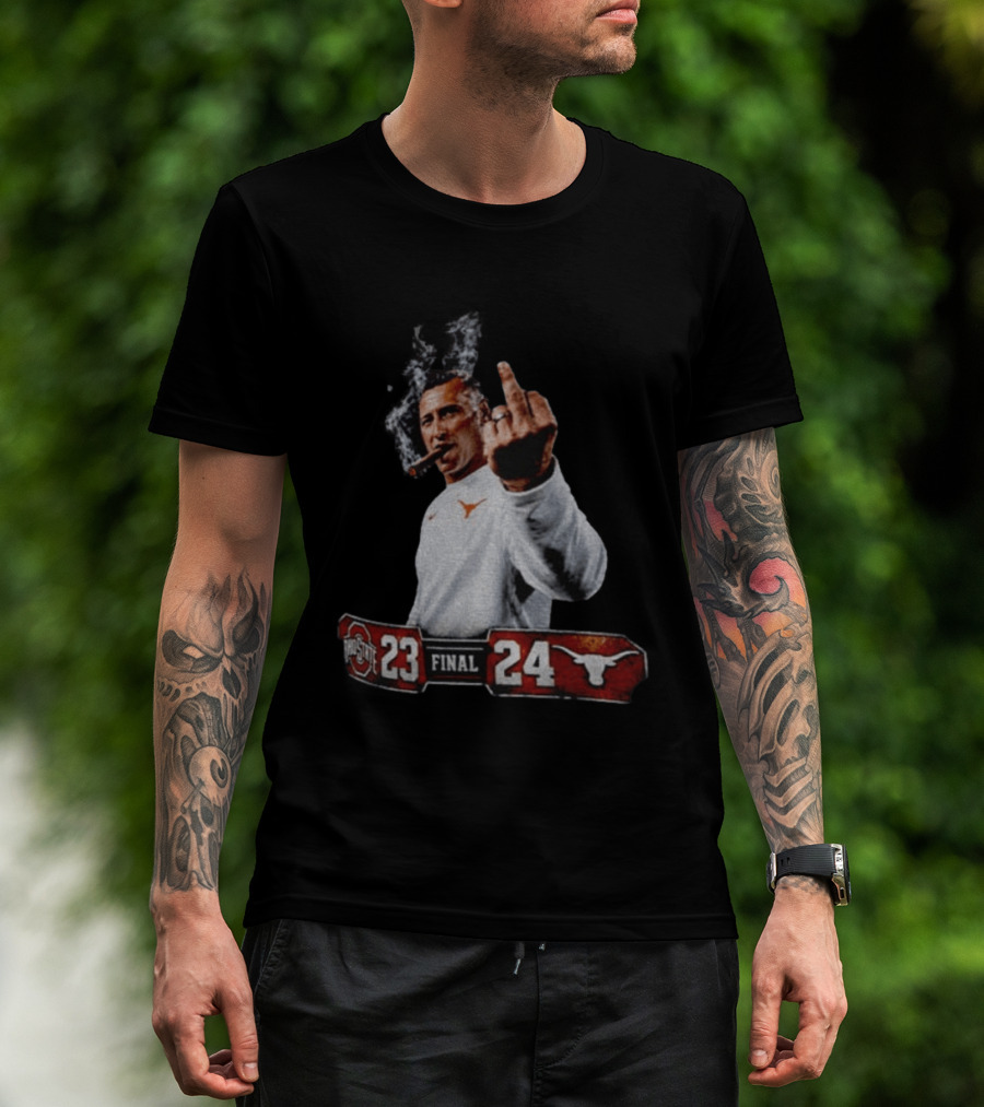 Texas Longhorns Coach Smoking Middle Finger Victory Over Ohio State 24 23 T-Shirt