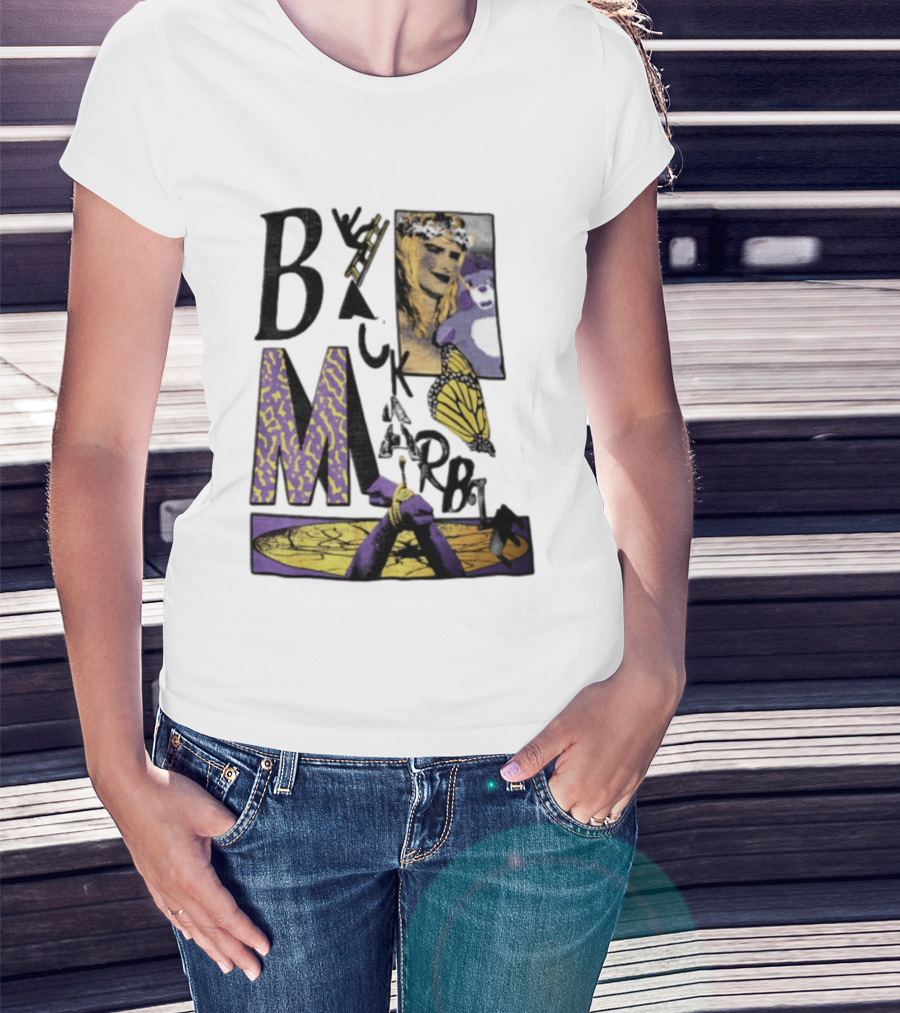 Black Marble Butterfly Tied Hands Woman Ladder T-Shirt