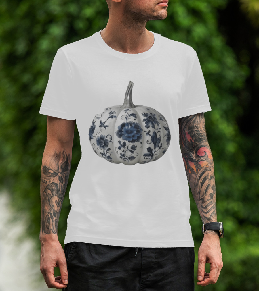 Blue Floral Porcelain Pumpkin China Blue Pumpkin Decor T-Shirt