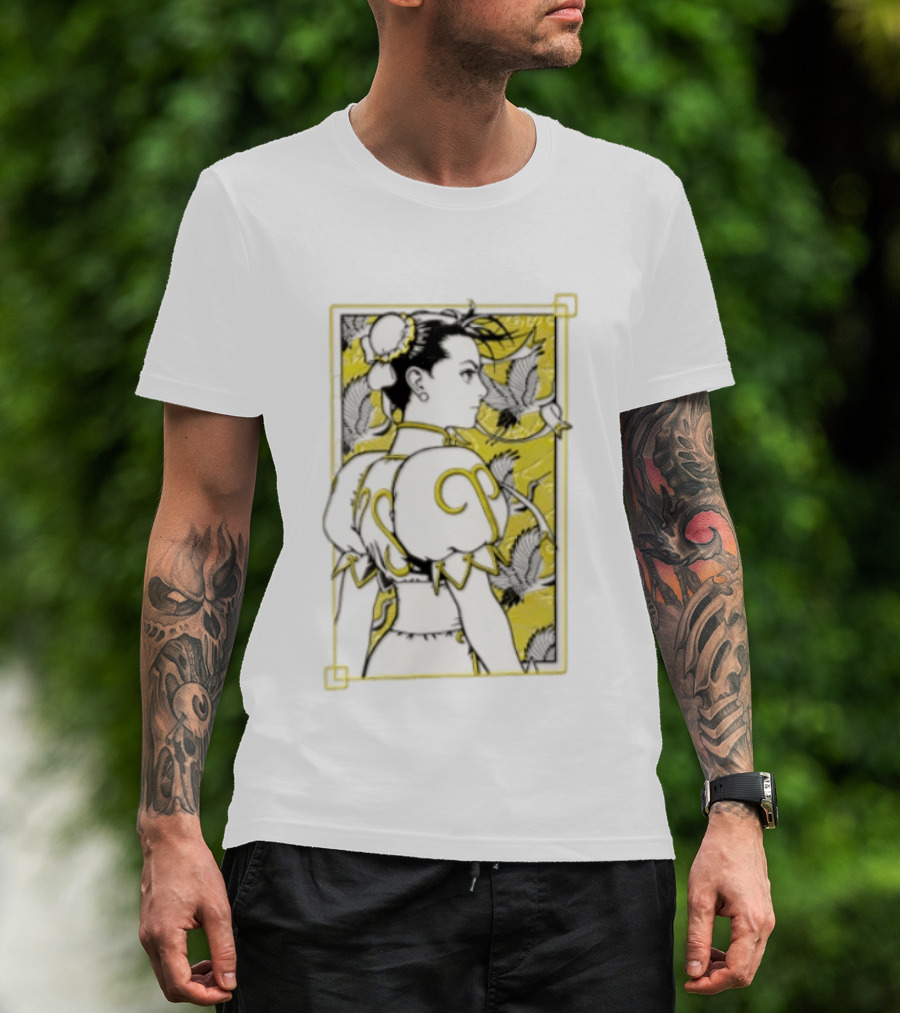 Chun Li Profile Flying Cranes Yellow Frame Line T-Shirt