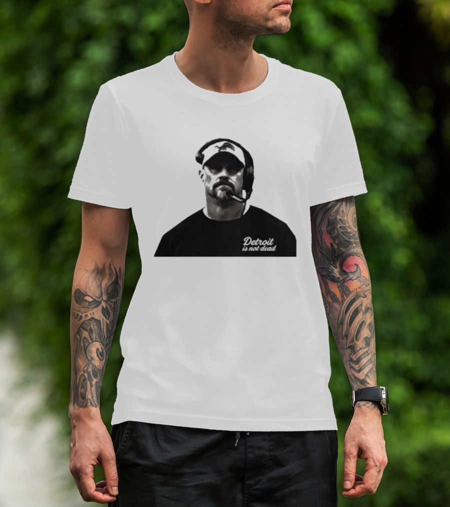 Dan Campbell 2026 Detroit Is Not Dead Headset Coach Monochrome Detroit Football T-Shirt
