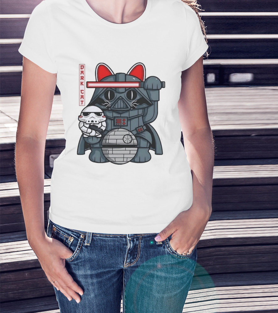 Dark Cat Vader Star Wars Cat Holding Stormtrooper Helmet T-Shirt