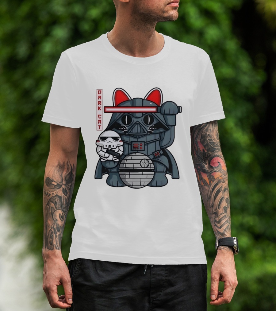 Dark Cat Vader Star Wars Cat Holding Stormtrooper Helmet T-Shirt