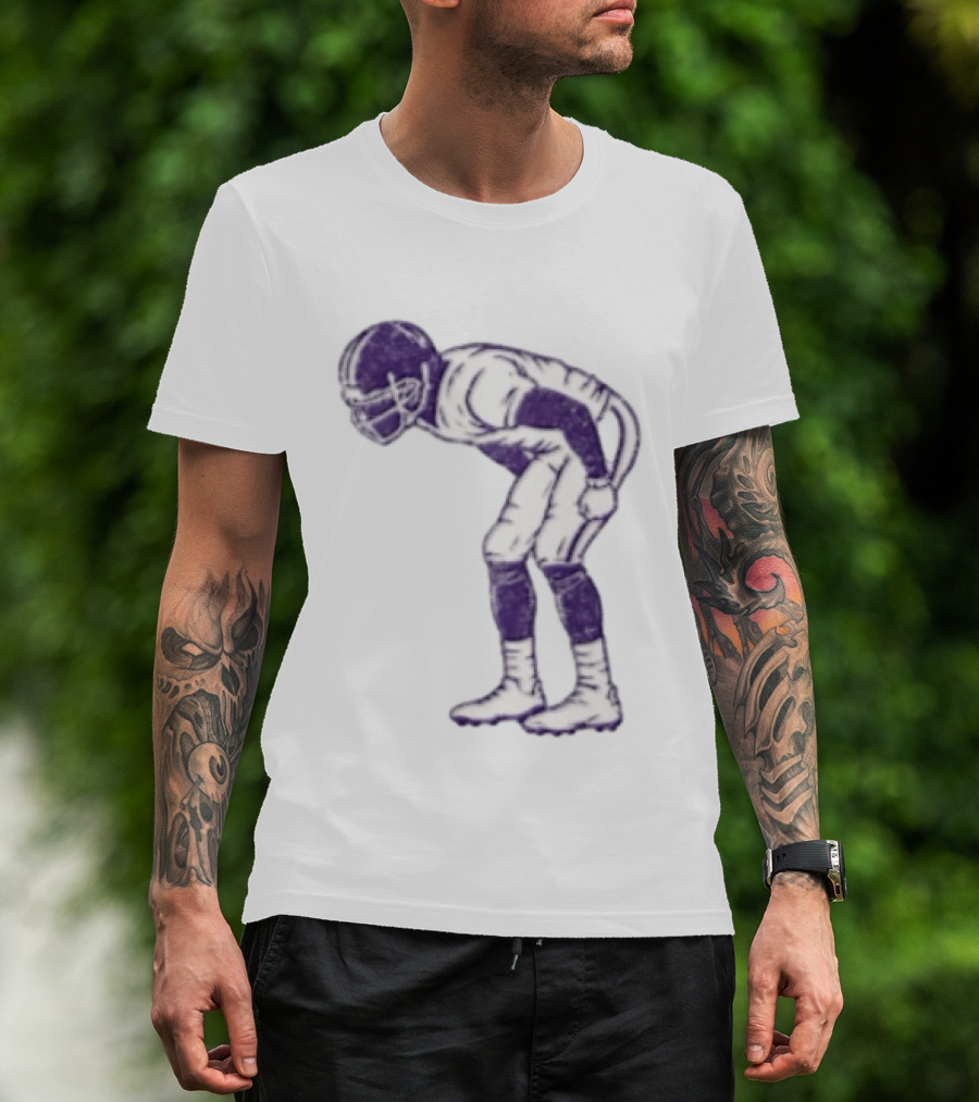 Distressed Purple American Football Player Resting Pose Vintage Look T-Shirt