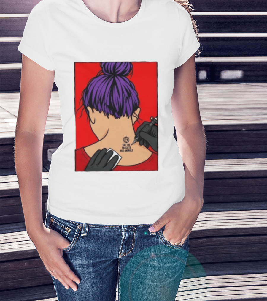 Eat The Fascists Not Animals Tattoo Anarchist Purple Hair Red T-Shirt