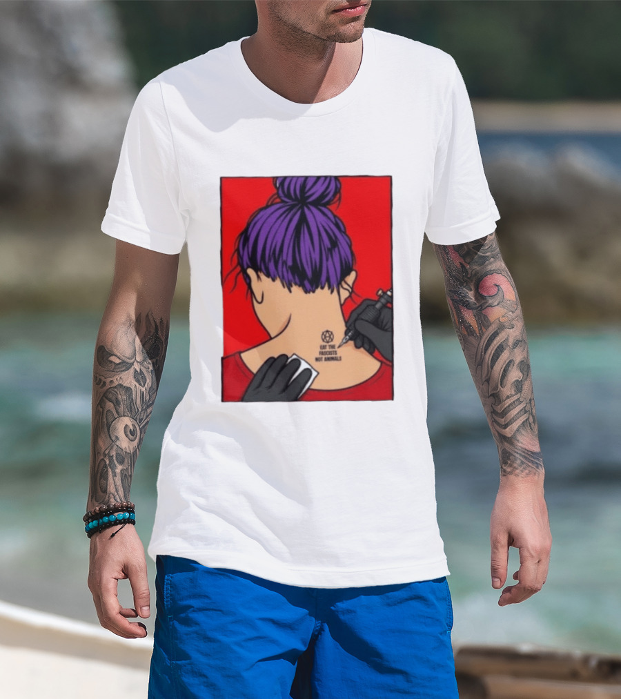 Eat The Fascists Not Animals Tattoo Anarchist Purple Hair Red T-Shirt
