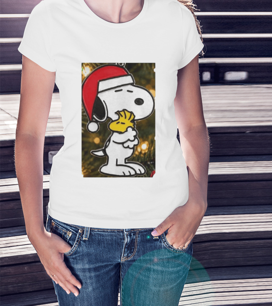 Snoopy Woodstock Christmas Hugging Best Holiday Gift Peanuts T-Shirt