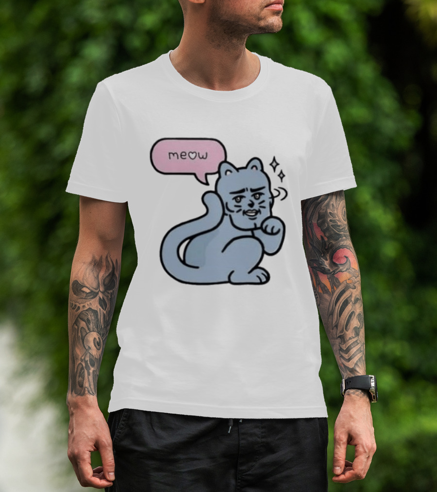 Meow Meme Cat With Human Face And Sparkles T-Shirt