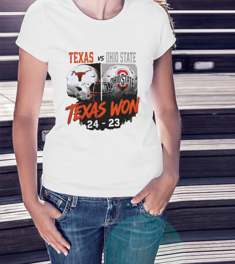 Texas Vs Ohio State 2026 Texas Won 24 23 Helmet Matchup T-Shirt
