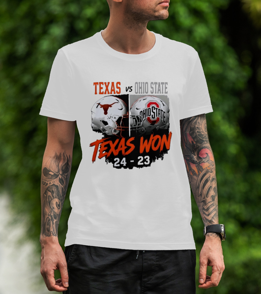 Texas Vs Ohio State 2026 Texas Won 24 23 Helmet Matchup T-Shirt