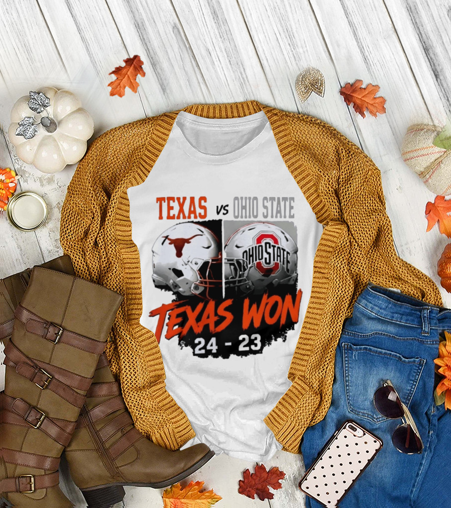 Texas Vs Ohio State 2026 Texas Won 24 23 Helmet Matchup T-Shirt