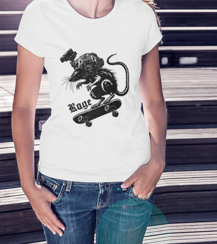 Skater Rat Tactical Helmet Night Vision Rage Skateboarding Adventure T-Shirt