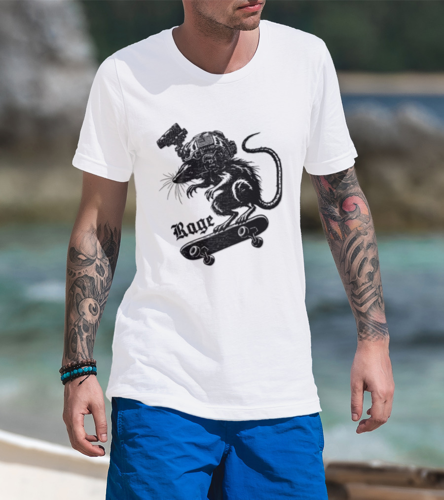 Skater Rat Tactical Helmet Night Vision Rage Skateboarding Adventure T-Shirt