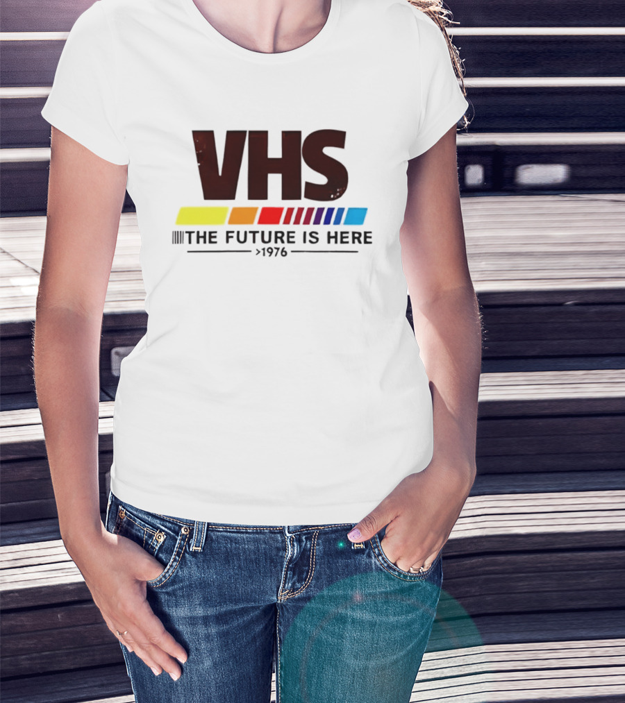 VHS The Future Is Here 1976 Retro Color Stripes T-Shirt