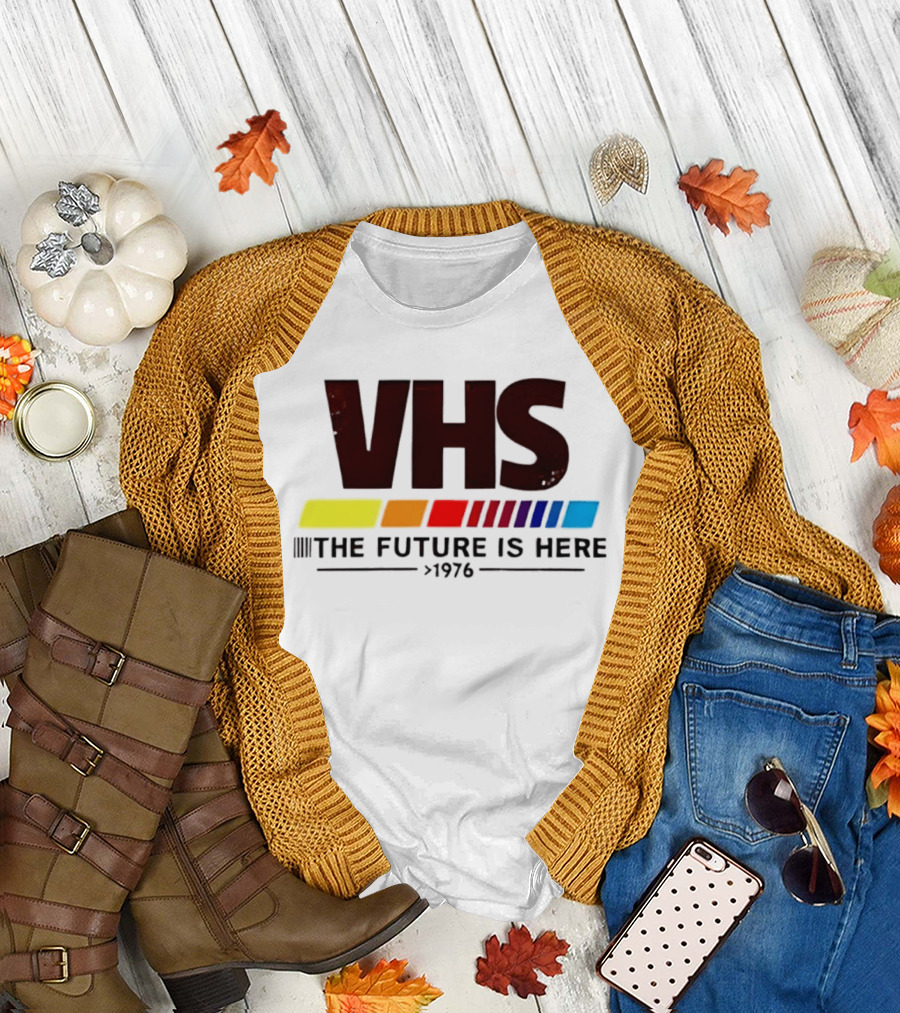 VHS The Future Is Here 1976 Retro Color Stripes T-Shirt