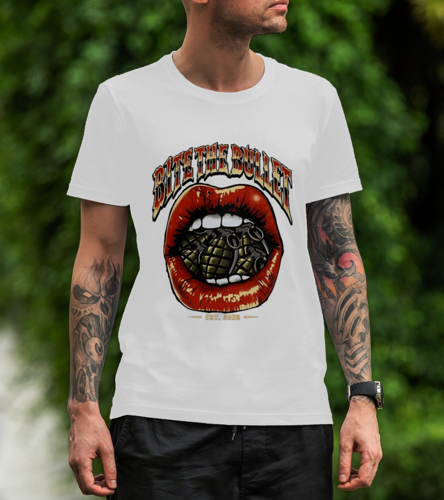 Bite The Bullet Grenade Lips Est 2026 Edgy T-Shirt